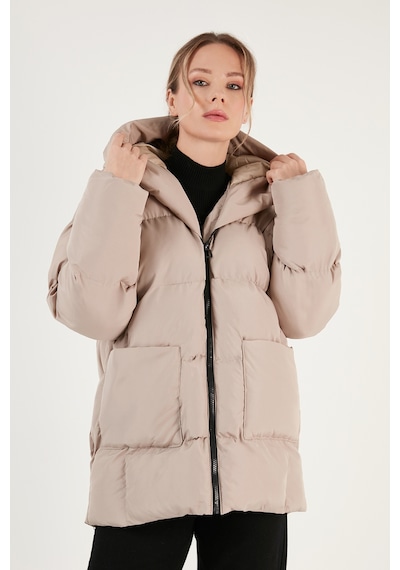 Lela Oversize Fit Kapüşonlu Şişme Bayan Mont 640Y047 Taş