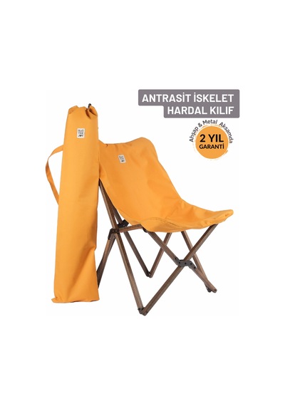 Bag The Joy Ahşap Antrasit İskelet - Hardal Kılıf Sandalye