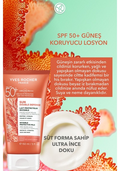 Yves Rocher Yüz&vücut Güneş Losyonu - Spf 50+ / Sun Double Defense - Kırmızı Mikro Alg 150ml