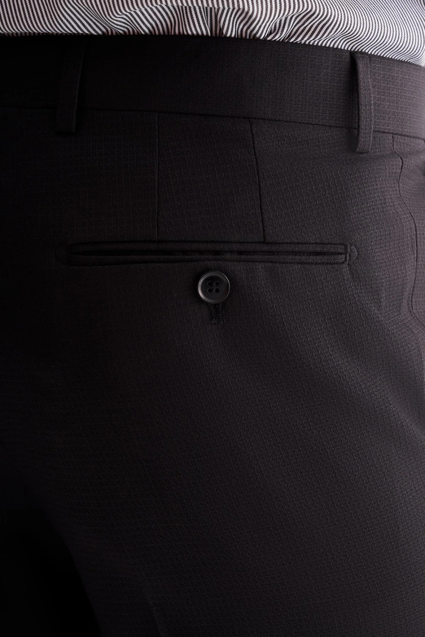 İmza Siyah Yan Cep Açık Paça Kendinden Desenli Slim Fit Esnek Pantolon 1003255151 Siyah