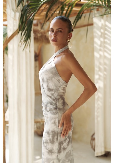 Mai Collection Mai Studios Co. Keefnes Kruvaze Gri Uzun Elbise Gri