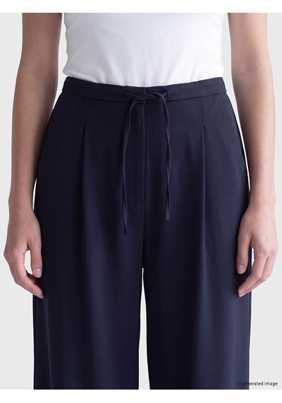 Lcw Modest Lacivert Beli Bağcıklı Pileli Kadın Pantolon
