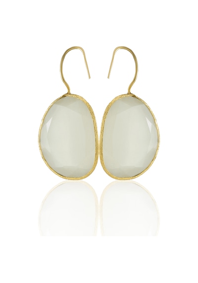Kadir Jewellery 22 Ayar Altın Kaplama Fosil Taşlı Küpe -el İşçiliği Ve Hipoalerjenik Küpe Beyaz