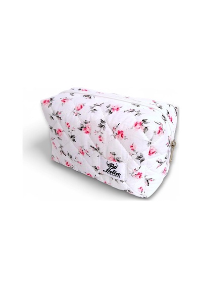Makyaj Çantası Makeup Bag Kapitone Bakım Seyahat Kozmetik Çantası Beyaz-pembe