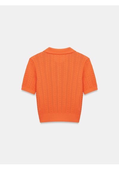 Dilvin 10781 Polo Yaka Ajurlu Triko Bluz-oranj