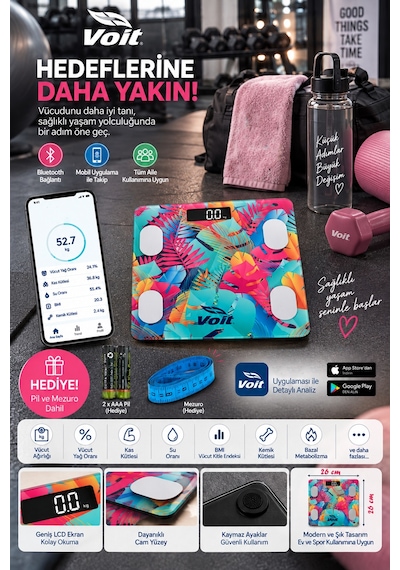 Voit Colorful Bluetooth Baskül Dijital Akıllı Tartı Yağ Ölçer Tartı