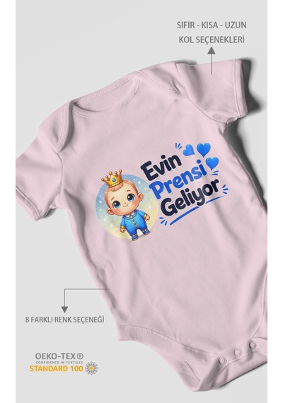 Morivokids Evin Prensi Geliyor Kısa Kollu Bebek Body %100 Pamuk Bebe Pembe