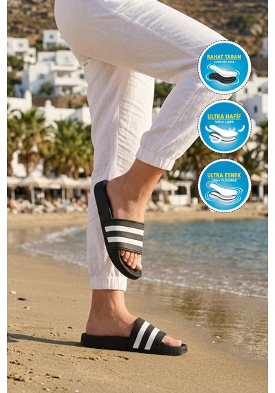 Walkway Siyah Beyaz Hafif Esnek Unisex Terlik 8000-01 G Siyah-beyaz