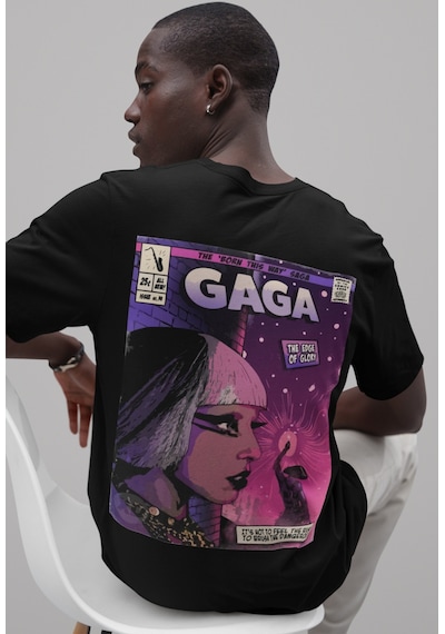 Sevbano Tasarım Lady Gaga Sırt Baskılı Unisex Oversize Şarkıcı Tişört Siyah