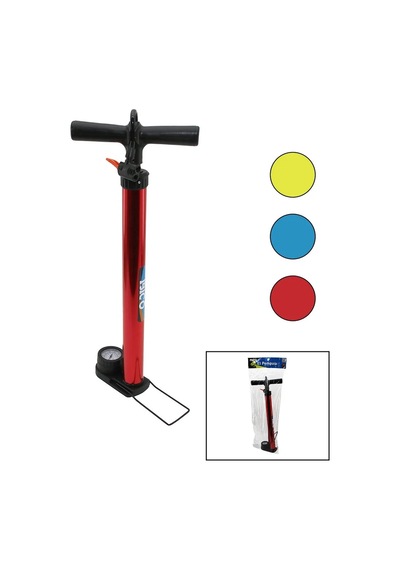 Saatli İran El Pompası Metal Gövde Plastik Kol - Altlık 55 Cm Top - Bisiklet - Motor Çok Renkli