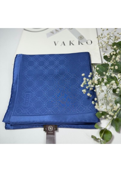Vakko 90x90 Jakarlı Saf İpek Eşarp - 05493 - 68x200 / İndigo İndigo