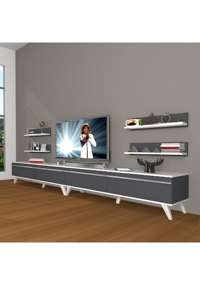 Decoraktiv Eko 360r Mdf Retro Tv Ünitesi Tv Sehpası Beyaz - Siyah