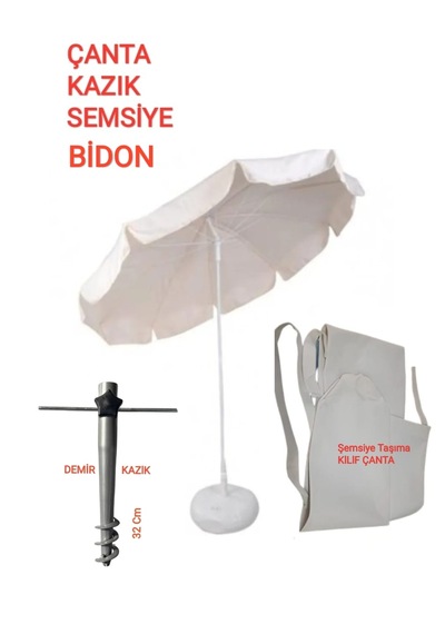 Dogant 2 Mt Krem Deniz Havuz Plaj Şemsiyesi + Bidon +yer Ayagı