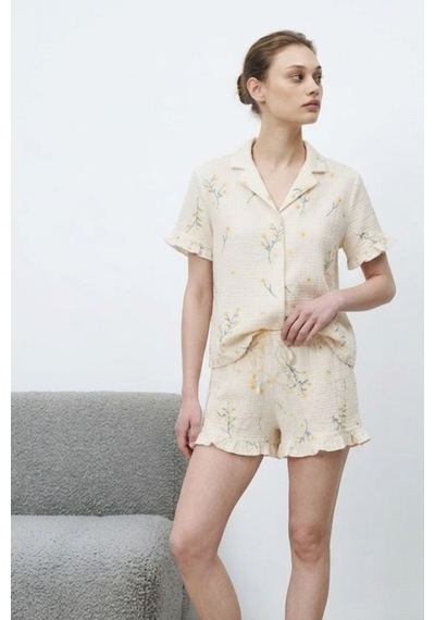 Kadın Premium Fırfırlı Çok Renkli Pijama Takımı