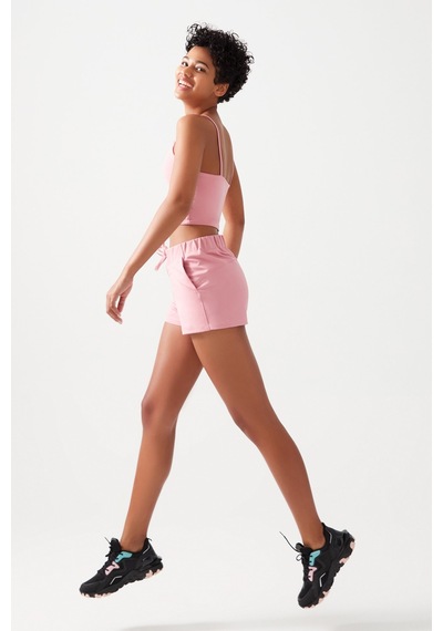 Los Ojos Kadın Pembe Cepli Beli Lastikli Basic Fit Spor Şort Shorts Pembe
