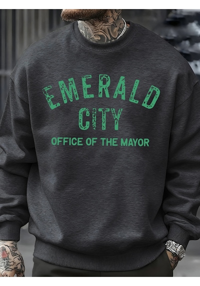 Startmore Startmoreemerald City Mektup Baskılı Sonbahar Sweatshirt Erkek Trendy Günlük Kazak Polar Bol Giyim Her Antrasit