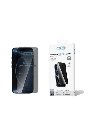 Apple iPhone 18 Pro Uyumlu Go Des Af Borderless Privacy Temperli Cam Ekran Koruyucu Siyah