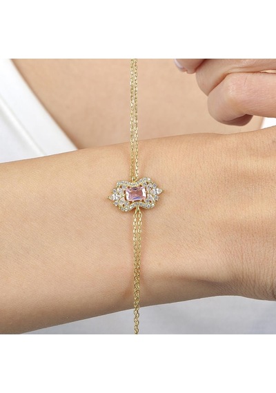 Mia Vento Pink Taşlı Işıltı Klasiği Gold Renk Vintage Gümüş Bileklik