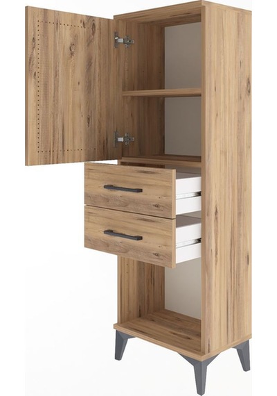 Arges Dolap 2 Raflı 2 Çekmeceli Tek Kapaklı 44x30x134 Çam-çam Atlas Çam