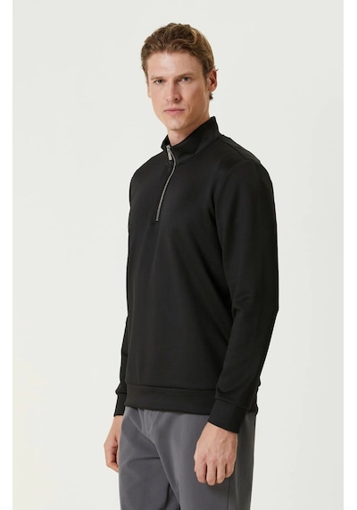 Barlashive Erkek 3 İplik Pamuklu Uzun Kol Yarım Farmuarlı Yakalı Sweatshirt - Siyah Çok Renkli