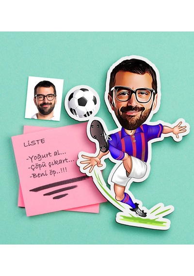 Kişiye Özel Bay Bordo Mavi Futbolcu Karikatürlü Ahşap Magnet Çok Renkli