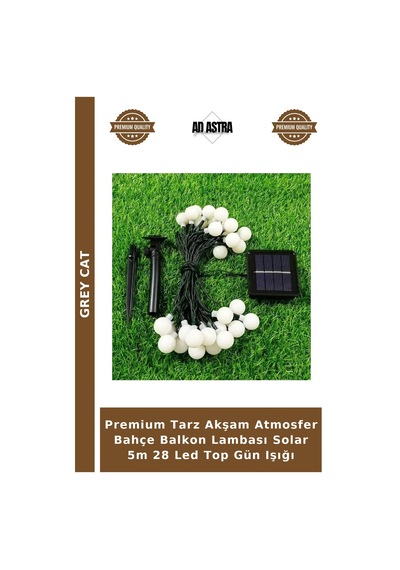 Premium Tarz Akşam Atmosfer Bahçe Balkon Lambası Solar 5m 28 Led Top Gün Işığı