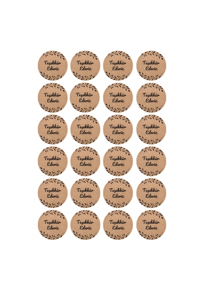 96 Adet Kraft Teşekkür Ederiz Etiketi 4x4 Cm Yapraklı Yuvarlak Ambalaj Paket Kutu Sticker Yapışkanlı Kahverengi