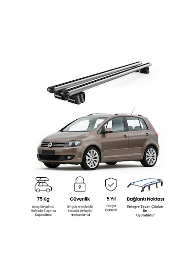 Pençe Volkswagen Golf Plus 2005-2009 Uyumlu Gri Ara Atkı Port Bagaj Tavan Barı