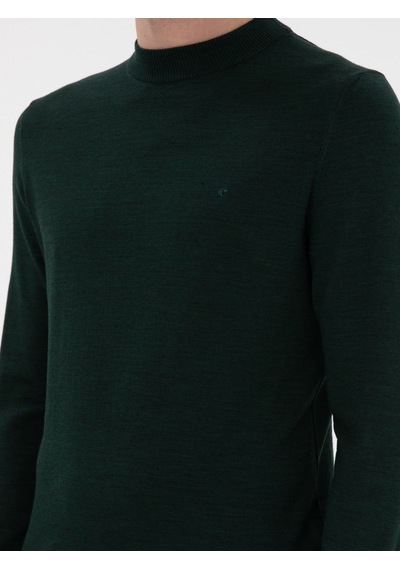 Cacharel Zümrüt Slim Fit Yün Karışımlı Çeyrek Balıkçı Yaka Basic Triko Kazak Yesıl