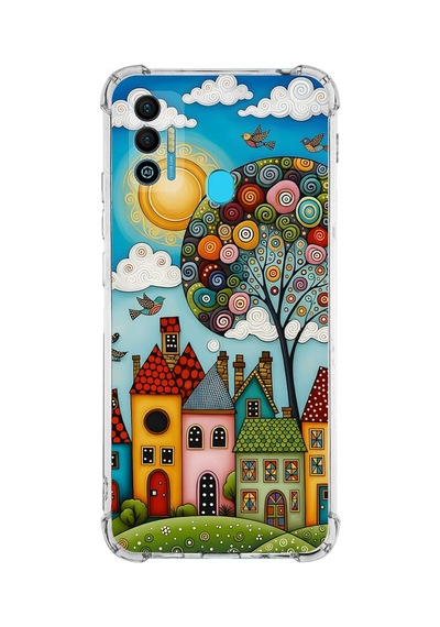 Printify Tecno Spark 7 İle Uyumlu Düşlerin Dansı Serisi Gökyüzü Şehri Tasarımlı Uv Baskılı Köşe Korumalı Antişok Kılıf Şeffaf