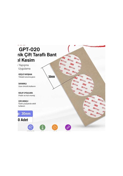 3m Gpt-020 Filmik Çift Taraflı Bant Özel Kesim 30mm 30adet Evimdeyokyok Diğer