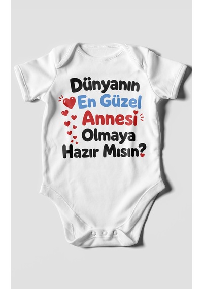 Morivokids Anneye Özel Kısa Kollu Bebek Body %100 Pamuk Zbn177-kk Beyaz