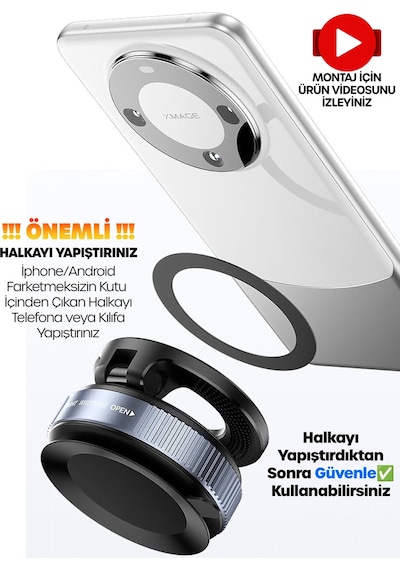 Magnetpro 360 Ayarlanabilir Araç İçi Masa Üstü Vakumlu Mıknatıslı Magsafe Telefon Tutucu Siyah Siyah