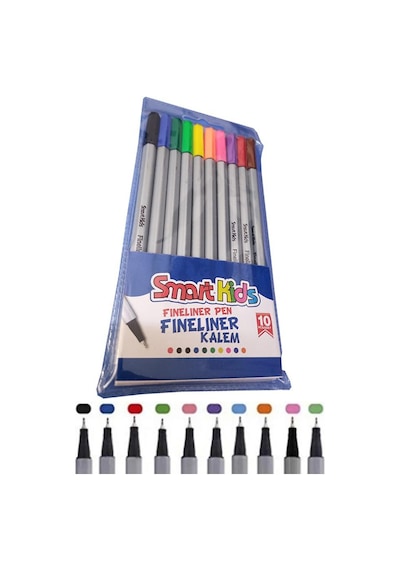 10 Renk Fineliner Kalem 0.4mm İnce Keçe Uçlu Kalem 1 Paket Smart Kids Fineliner Keçe Uçlu Kalem Seti