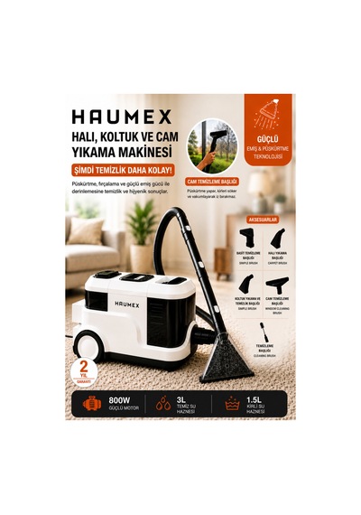 Hcc-7500 Ekstra Pencere Temizleme Aparatlı Koltuk Halı Yıkama Ve Leke Çıkartma Makinesi Gücü 18 Kpa