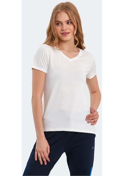 Slazenger PERICAS Kadın V Yaka Ekru Tişört