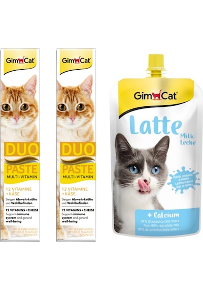 Gimcat Duo Paste Peynirli Vitamin Kedi Macun 2 x 50 G + Latte 200 ML