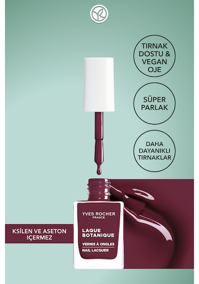 Yves Rocher Laque Botanique Ultra Parlak Renkli Vegan Oje - 34 Koyu Bordo Tırnak Dostu & Vegan