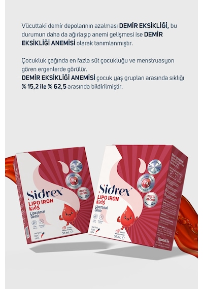 Sıdrex Lıpo Iron Kıds 30 Ml Demir, B1, B12 Ve Foik Asit İçeren Takviye Edici Gıda
