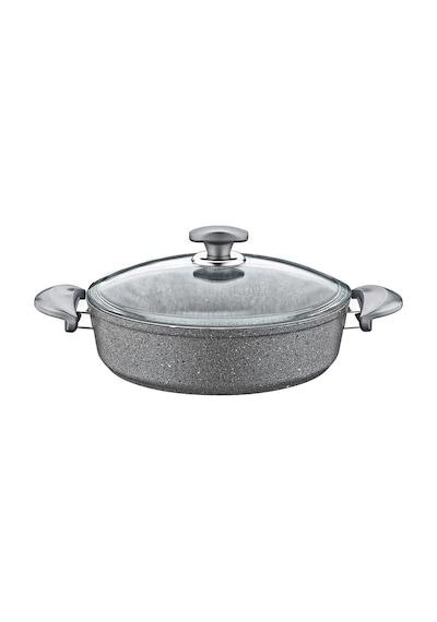 3310 - 2 Parça Bio Granit, Dayanıklı Cam Kapak, 22x7 Cm - 2,3 Litre Tencere Gri Gövde, Gri Detay Grİ