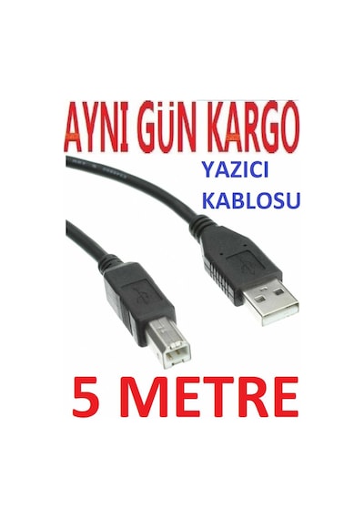 Yazici Kablosu Ara Printer Usb 5 Metre 4913A Bağlanti Bağlama Uzu
