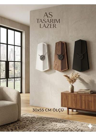 Obelix Dekoratif Ahşap Duvar Saati Modern Ve Şık Tasarım 30x55 Cm. Ceviz Renk