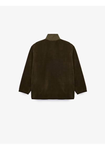 Koton Cepli Fermuarlı Uzun Kollu Dik Yaka Polar Sweatshirt Haki 7wkb10264tk