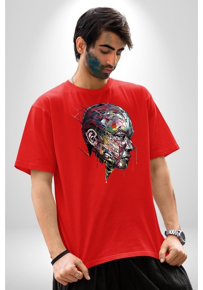İnsan Kafası Sulu Boya Pamuklu Bisiklet Yaka Unisex Oversize Boyfriend Dijital Baskılı Kırmızı T-shirt Kırmızı İnsan Kafası Sulu Boya Pamuklu Bisiklet Yaka Unisex Oversize Boyfriend Dijital Baskılı Kırmızı T-shirt Kırmızı