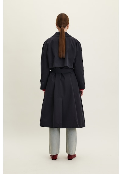 Manuka Kemerli Oversize Gabardin Trençkot Lacivert Lacivert