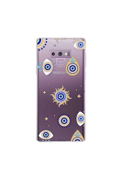 Samsung Galaxy Note 9 İle Uyumlu 1mm Slim Fit Nazar Boncuğu 5 Baskılı Şeffaf Kılıf Şeffaf