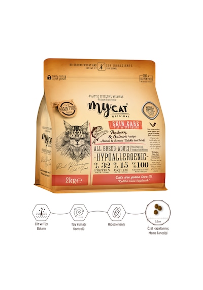 Mycat Original Az Tahıllı Hamsi & Somon Balıklı Skin Care Yetişkin Kedi Maması 2kg