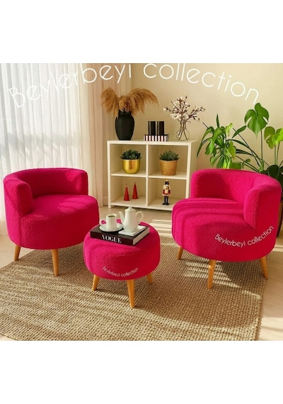 Köşe Takımı, Çay Seti İkili Koltuk Berjer Ve Puf Takımı Salon, Bahçe ,balkon, Ofis 3 Lü Takım. Fuşya