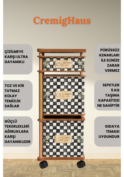 Ahşap Sebzelik Geleneksel Tasarım Kare 2 X 7 Lt + 3 Lt Kapasiteli Dama Desenli Diğer