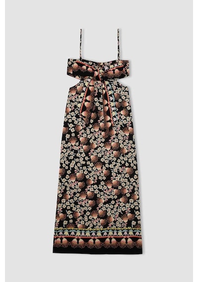 Defacto Lug Von Siga x DeFacto Bodycon Desenli Askılı Poplin Midi Elbise C1297AX24SMBK81